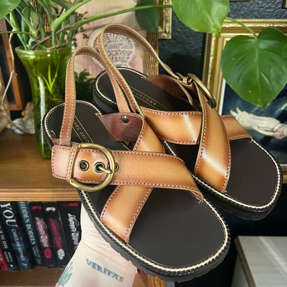 Marc Jacobs Shoes - Marc Jacobs Leather Criss-Cross Buckle Strap Sandal